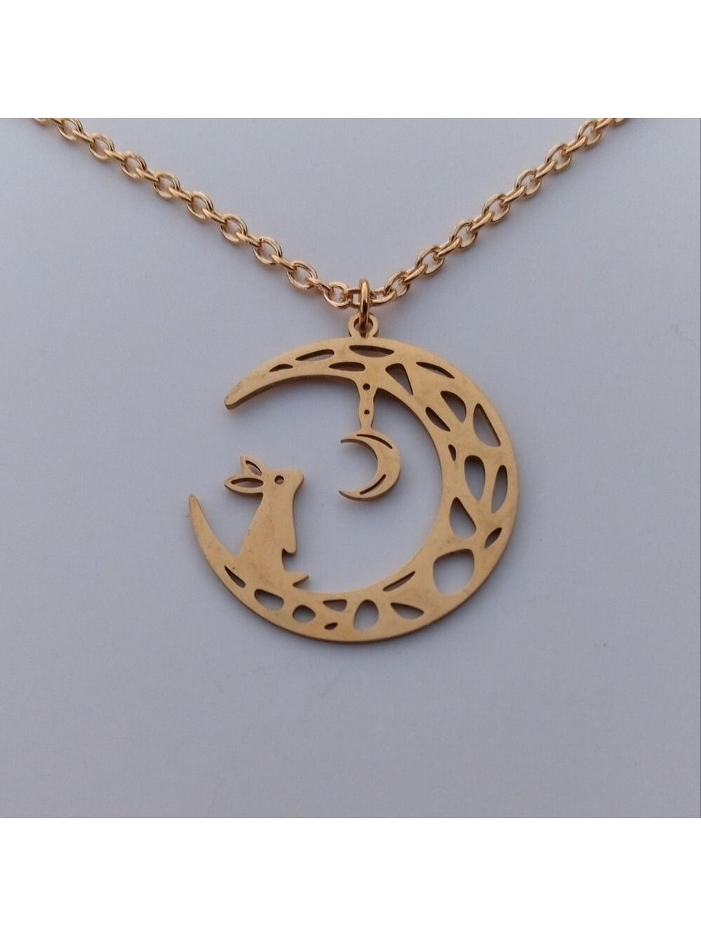 ❤️ 2/$20 Stainless Steel Moon Bunny Gold Tone Necklace NWT